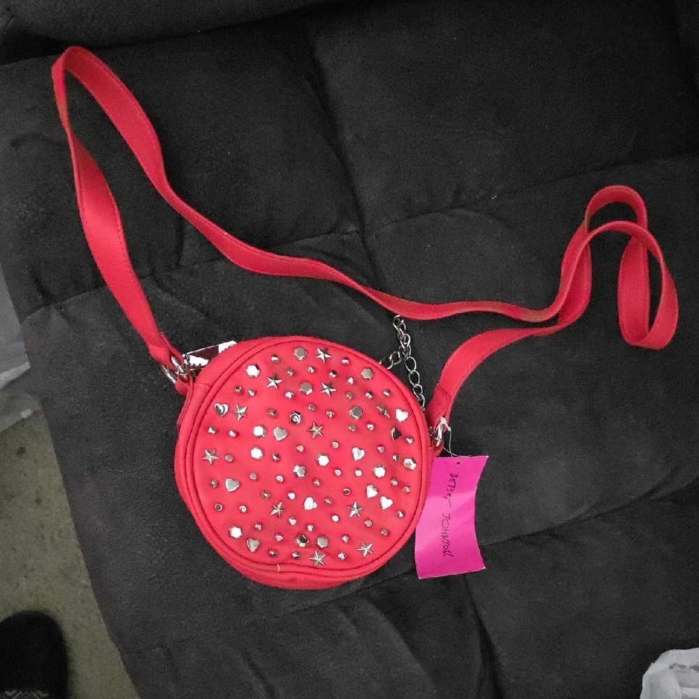 Betsey Johnson Super Star Pink Crossbody Bag with Silver Studs